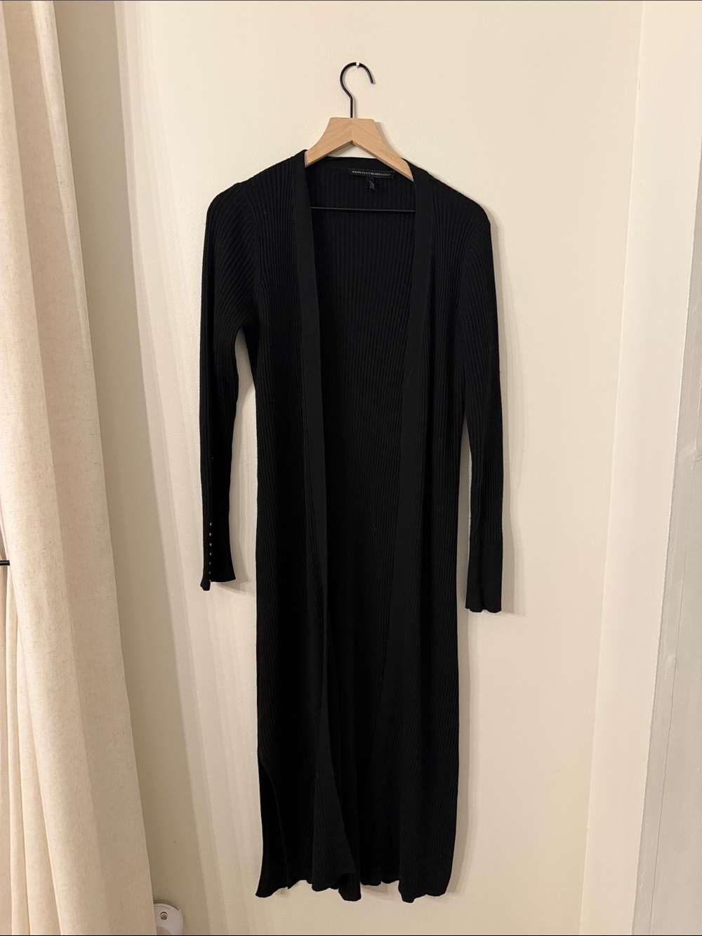 White House Black Market Black Long Ribbed Open Cardigan Dress